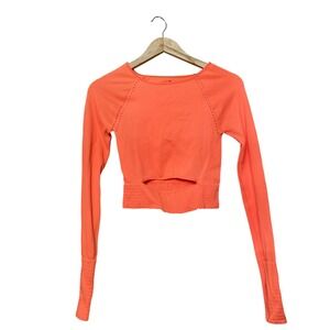 Free People Movement Free Throw Crop Top Long Sleeve Neon Coral Orange M/L
